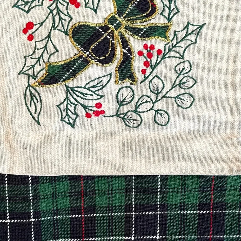 2pc Cupcakes & Cashmere Holly Berry & Bows Double Table Runner Tartan Plaid New